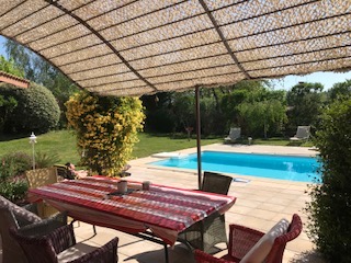 Coin repas embragé - Villa Abricotta Espaces extérieurs location Toulouse